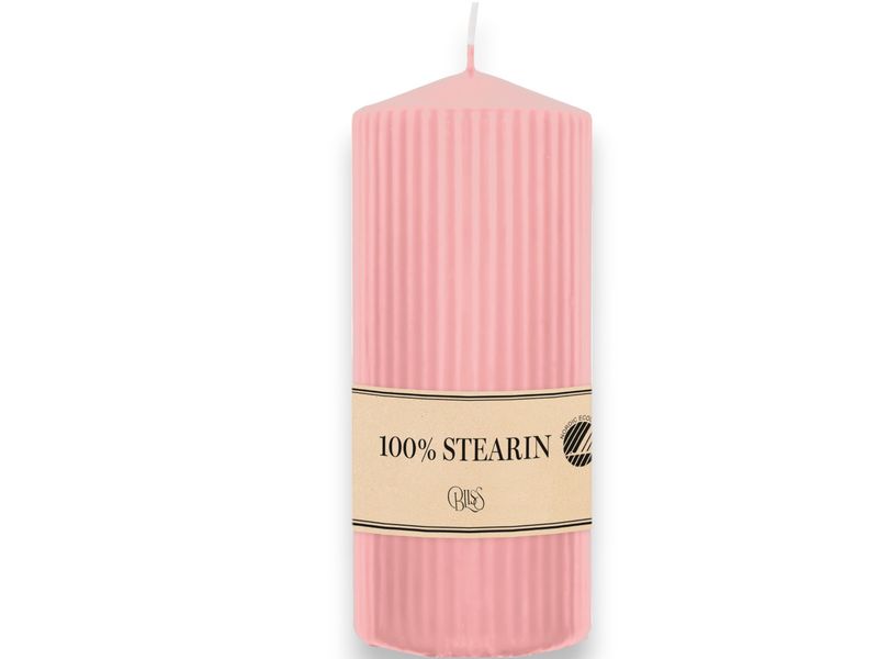 Bliss Blockljus 15 cm – Ribbad Rosa