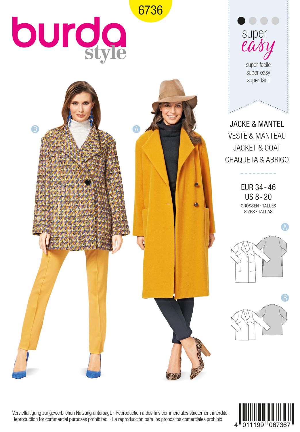 🧥 Burda Style mönster 6736 – Jacka &amp; kappa dam (stl 34–46)