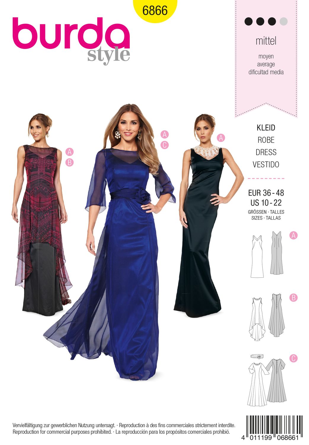 👗 Burda Style mönster 6866 – Aftonklänning dam (stl 36–48)