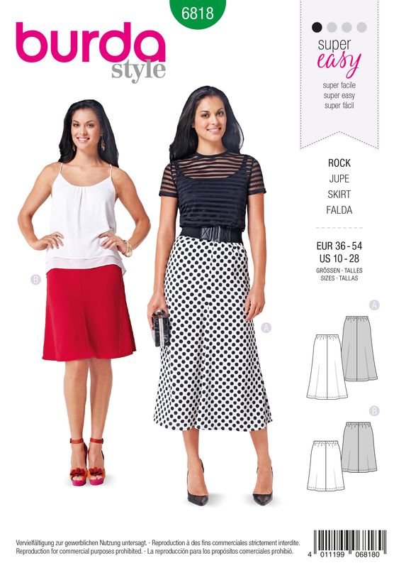 👗 Burda Style mönster 6818 – 4-panelskjol med resår dam (stl 36–54)