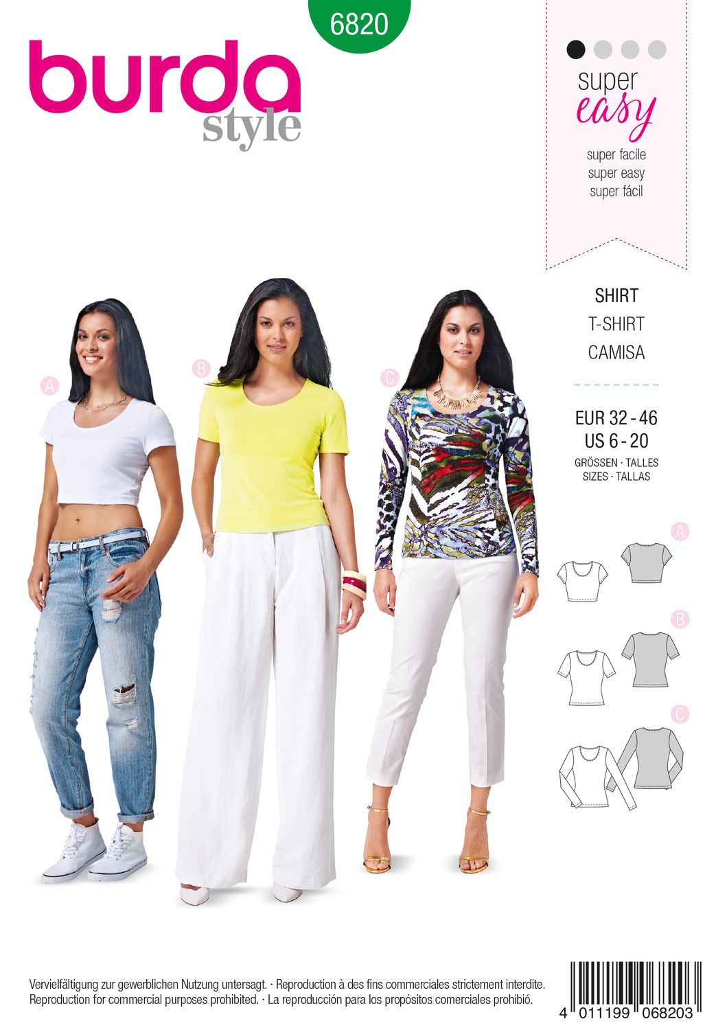 👚 Burda Style mönster 6820 – T-shirt dam (stl 32–46)