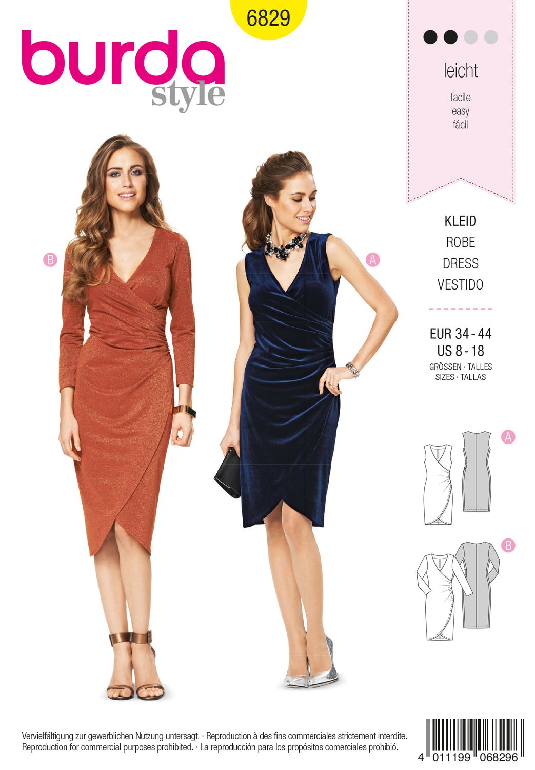 👗 Burda Style mönster 6829 – Klänning i omlottlook dam (stl 34–44)