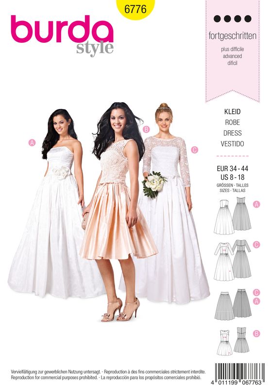 👗 Burda Style mönster 6776 – Korsageklänning &amp; brudklänning dam (stl 34–44)