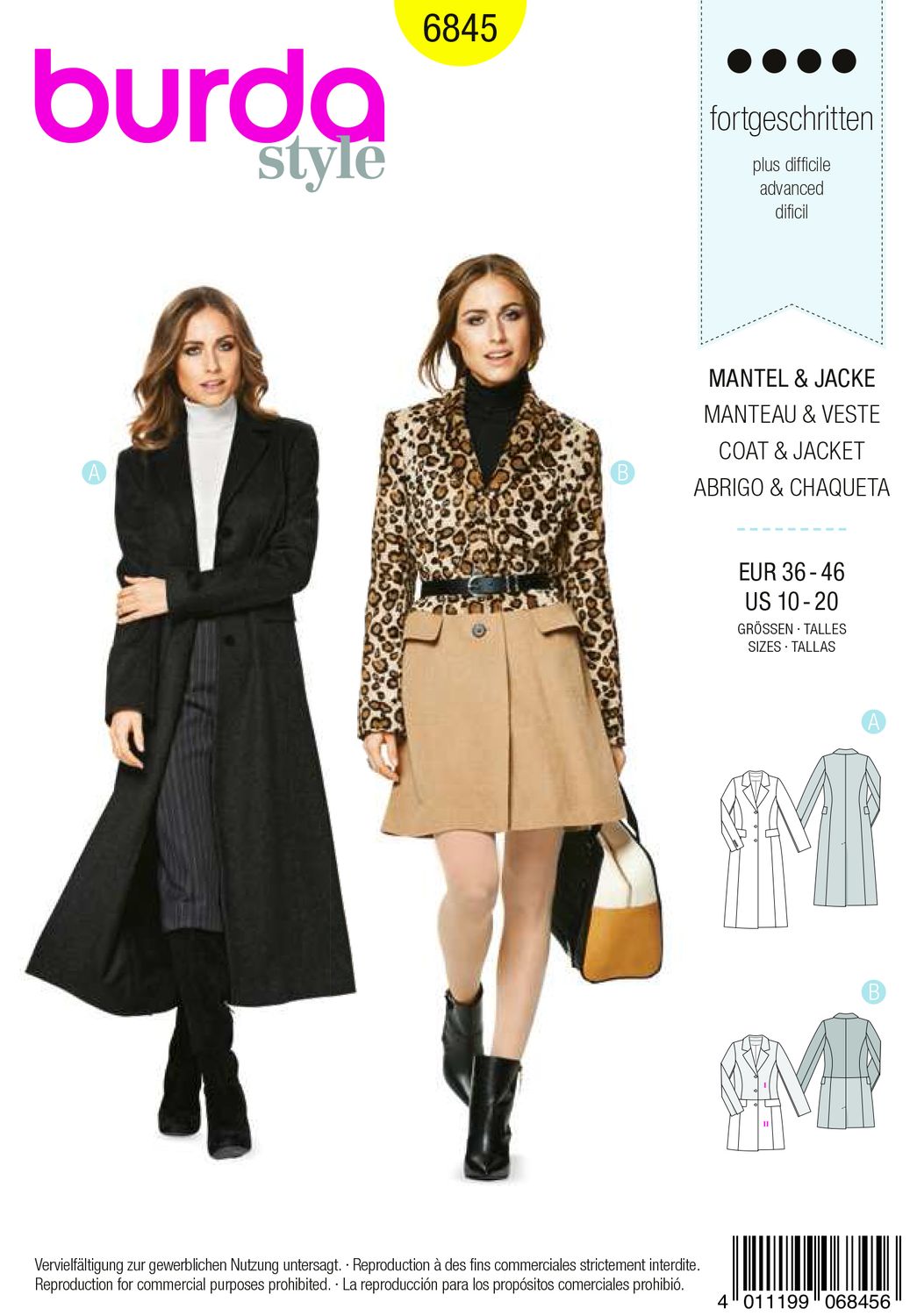 🧥 Burda Style mönster 6845 – Jacka &amp; kappa dam (stl 36–46)
