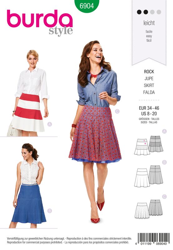 👗 Burda Style mönster 6904 – Kjol med skärning i höfthöjd dam (stl 34–46)