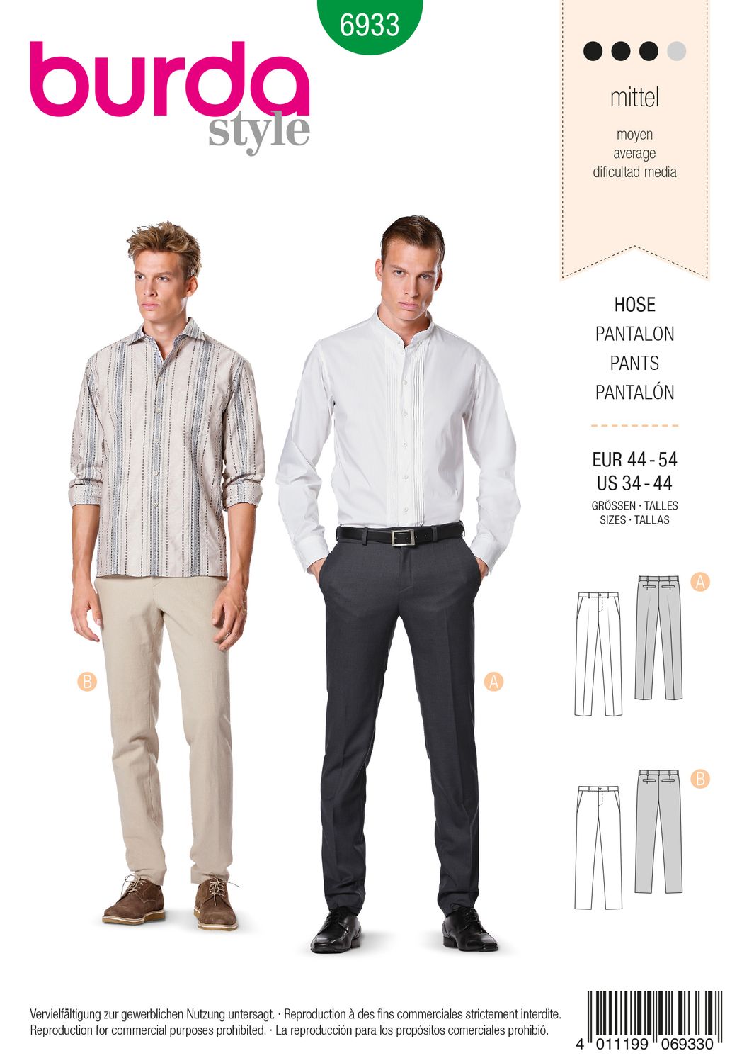👖 Burda Style mönster 6933 – Herrbyxor &amp; chinos (stl 44–54)