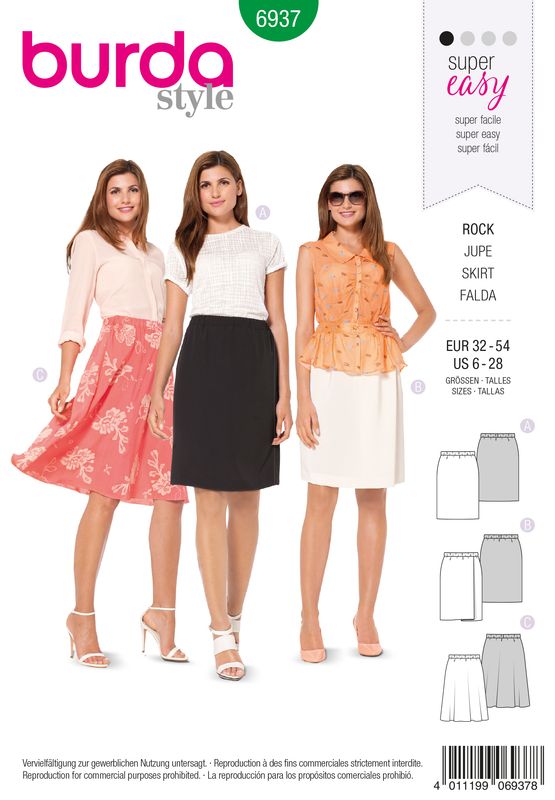 👗 Burda Style mönster 6937 – Kjol dam (stl 32–54)
