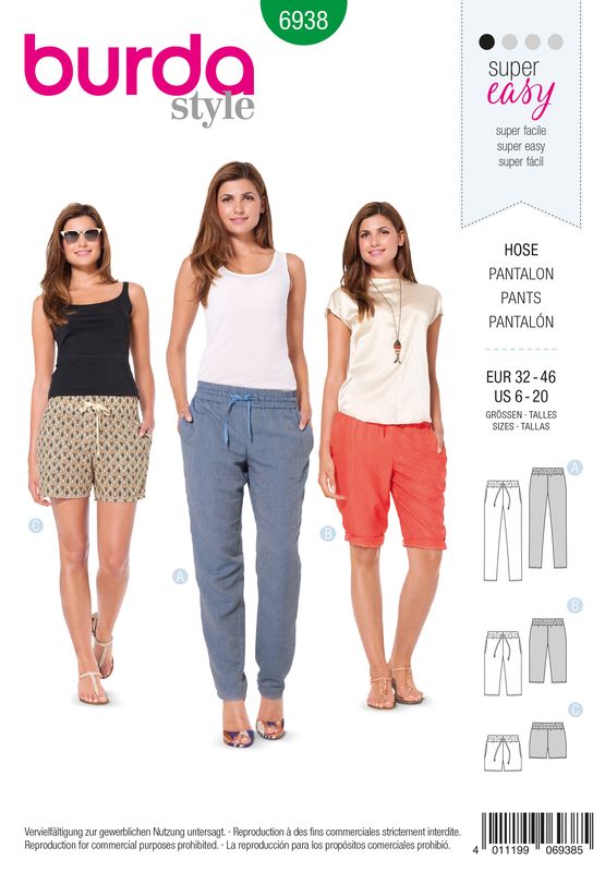 👖 Burda Style mönster 6938 – Mjukisbyxor dam (stl 32–46)
