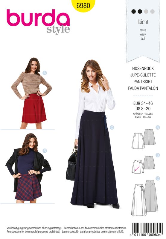 👖 Burda Style mönster 6980 – Byxkjol med omlotteffekt dam (stl 34–46)