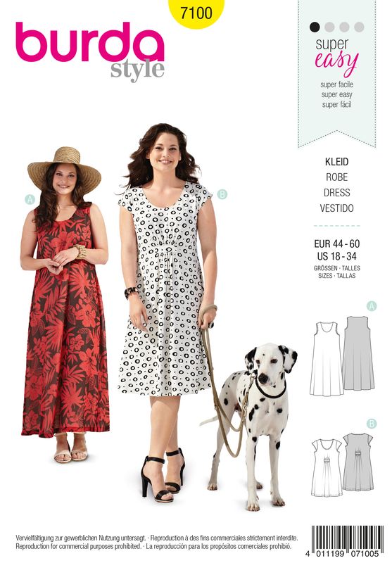 👗 Burda Style mönster 7100 – A-linjeklänning sommar dam (stl 44–60)