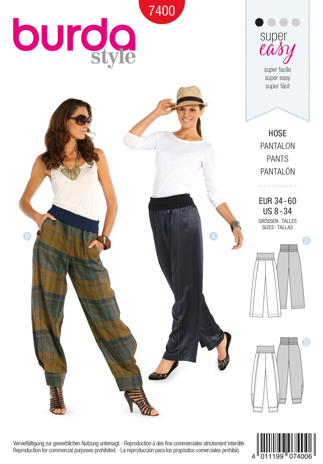 👖 Burda Style 7400 – Bekväma byxor med resårmidja för dam