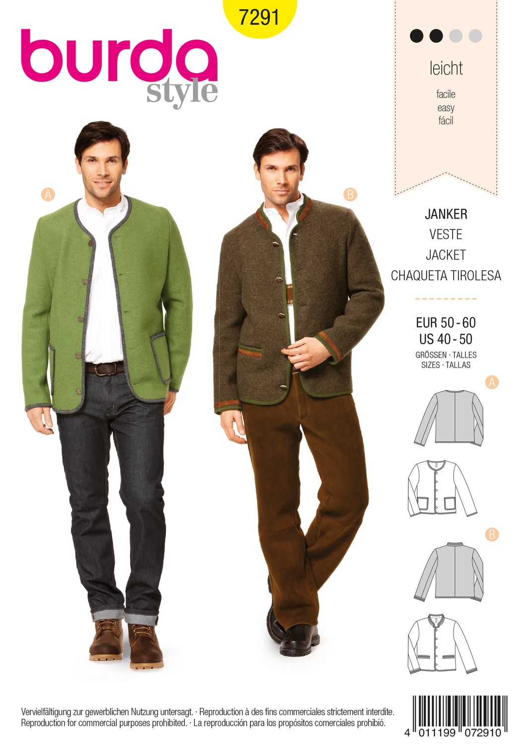 🧥 Burda Style 7291 – Traditionell Janker för herr