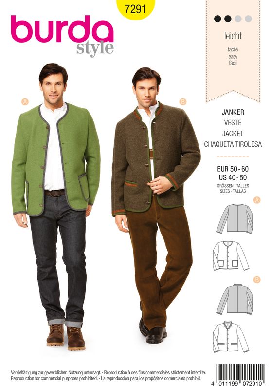 🧥 Burda Style 7291 – Traditionell Janker för herr