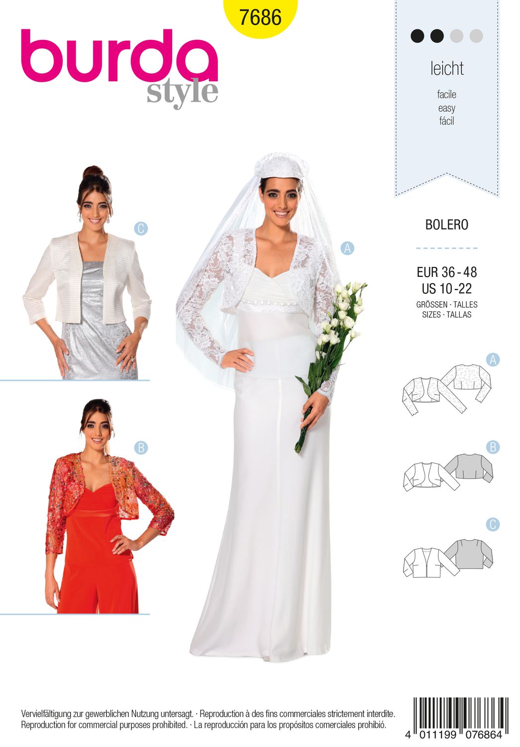 🧥 Burda Style 7686 – Bolero och kort jacka för dam (stl 36–48)