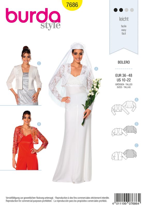 🧥 Burda Style 7686 – Bolero och kort jacka för dam (stl 36–48)