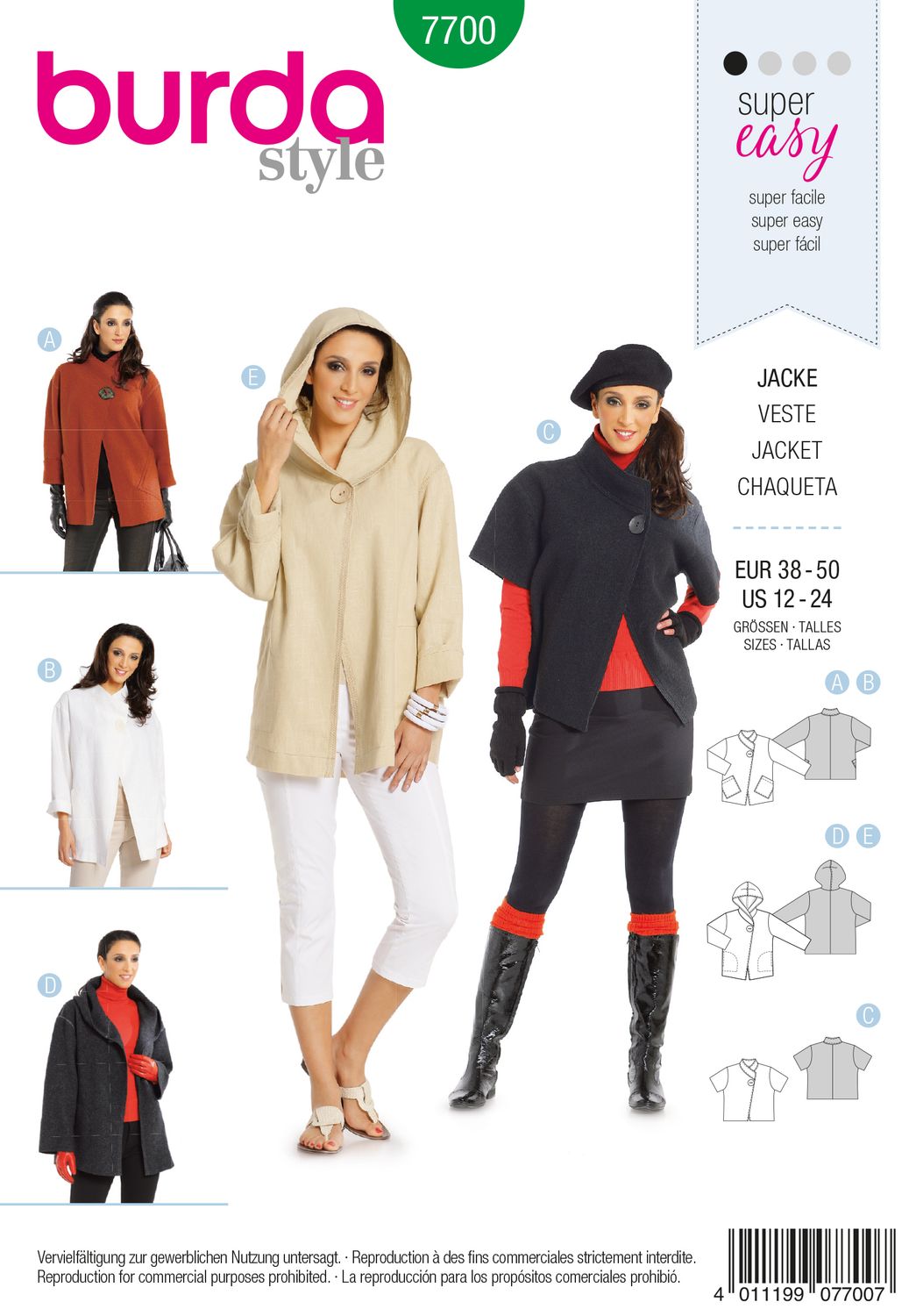 🧥 Burda Style 7700 – Jacka för nybörjare (stl 38–50)