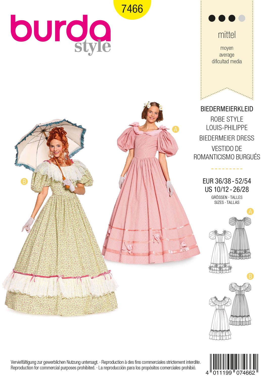 👗 Burda Style 7466 – Biedermeierklänning för dam (stl 36–54)