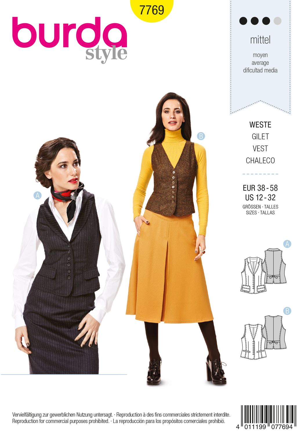 🦺 Burda Style 7769 – Väst för dam (stl 38–58)