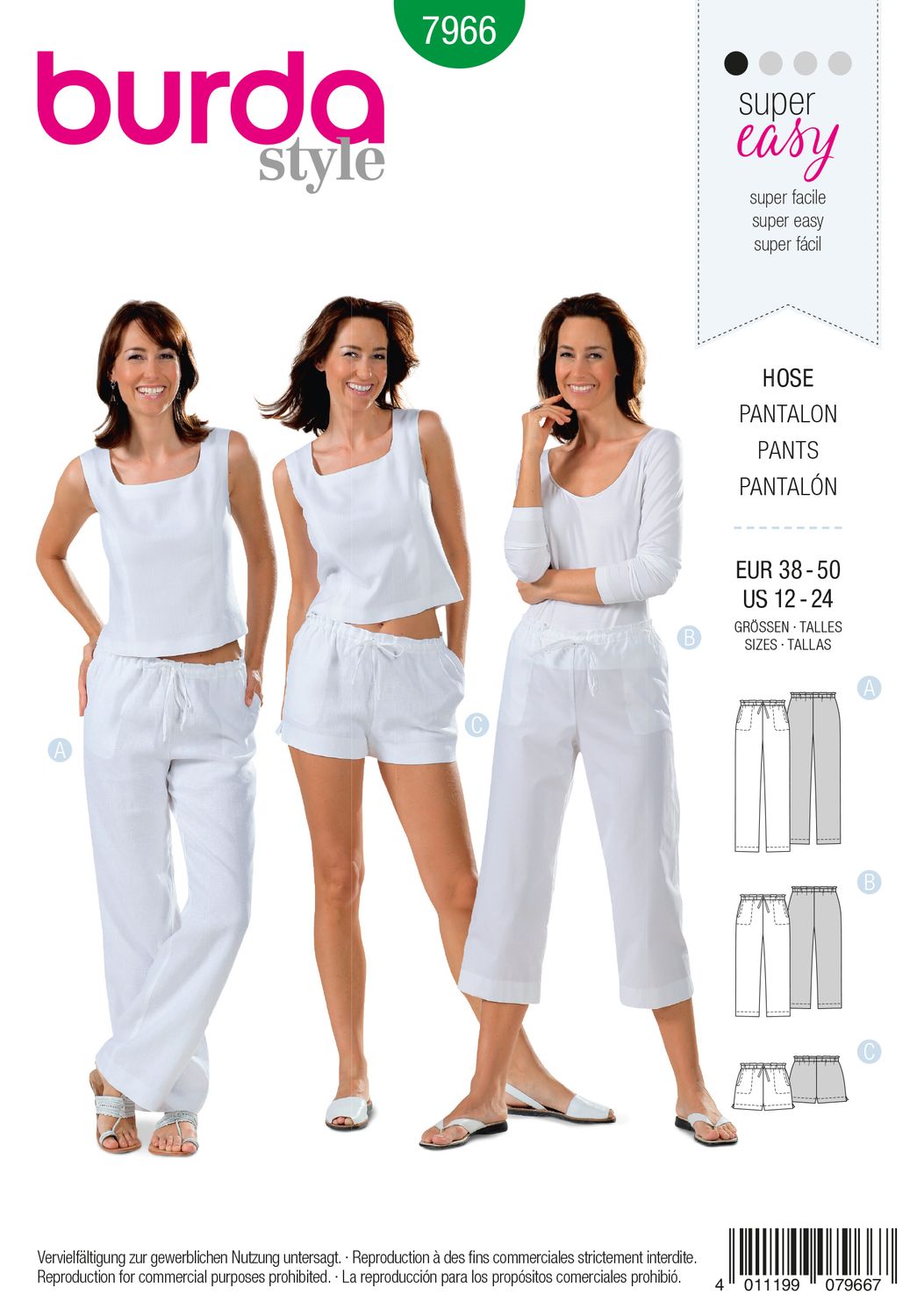 👖 Burda Style 7966 – Byxor i olika längder för dam (stl 38–50)