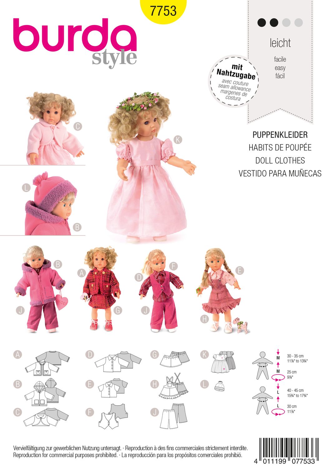 👗 Burda Style 7753 – Dockkläder och dockklänningar för dockor 30–45 cm