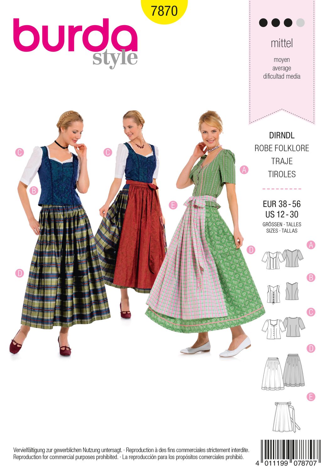 👗 Burda Style 7870 – Dirndl lång modell för dam (stl 38–56)
