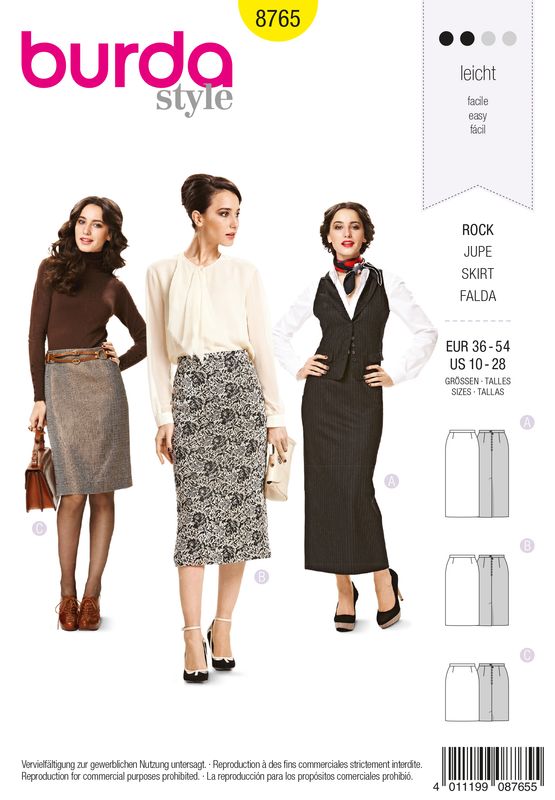 👗 Burda Style 8765 - Pennkjol &amp; Midikjol med slits för dam (stl 36–54)