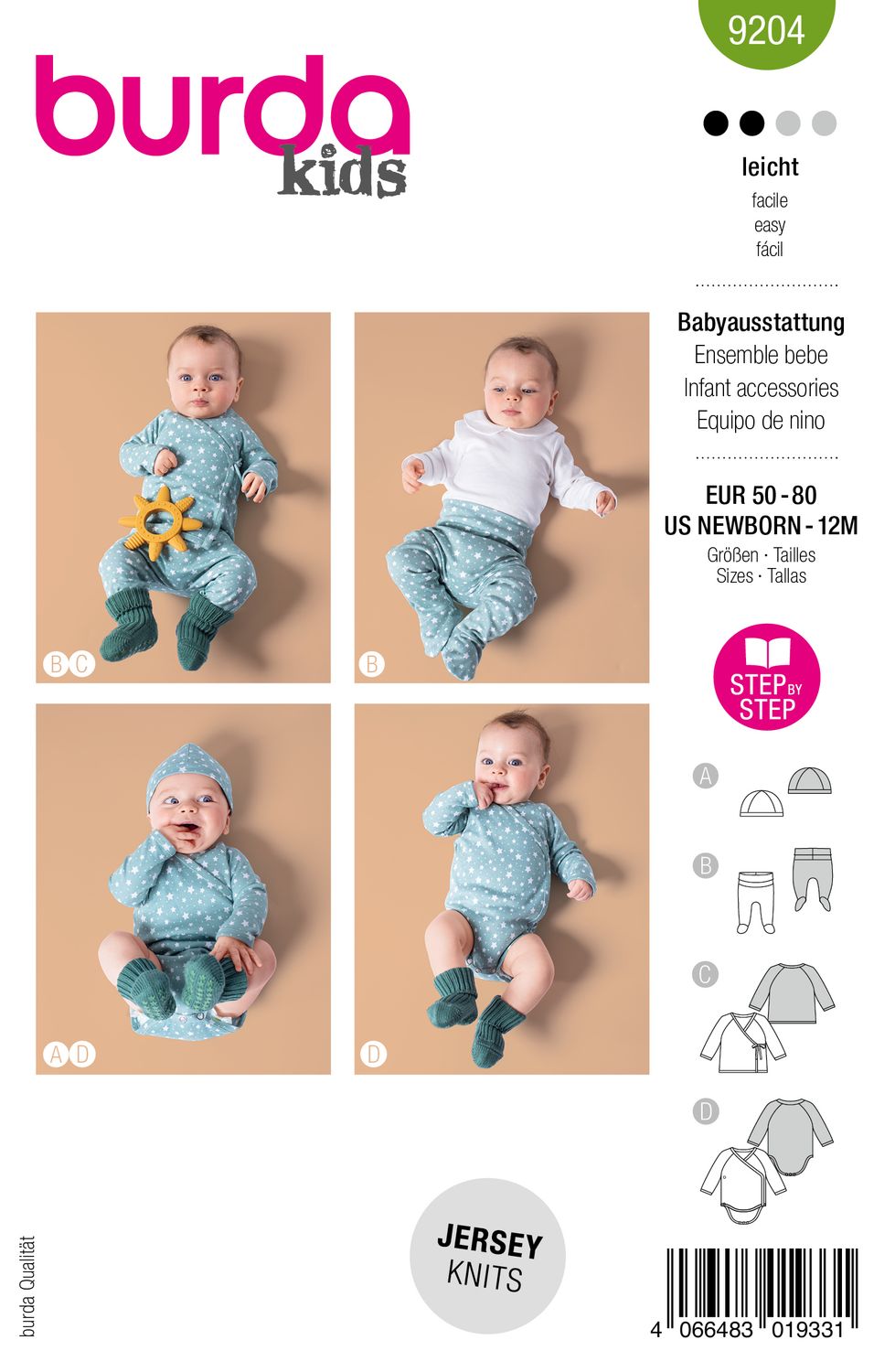 👶 Burda Style 9204 - Babyset med mössa, byxor &amp; omlottjacka (stl 50–80)