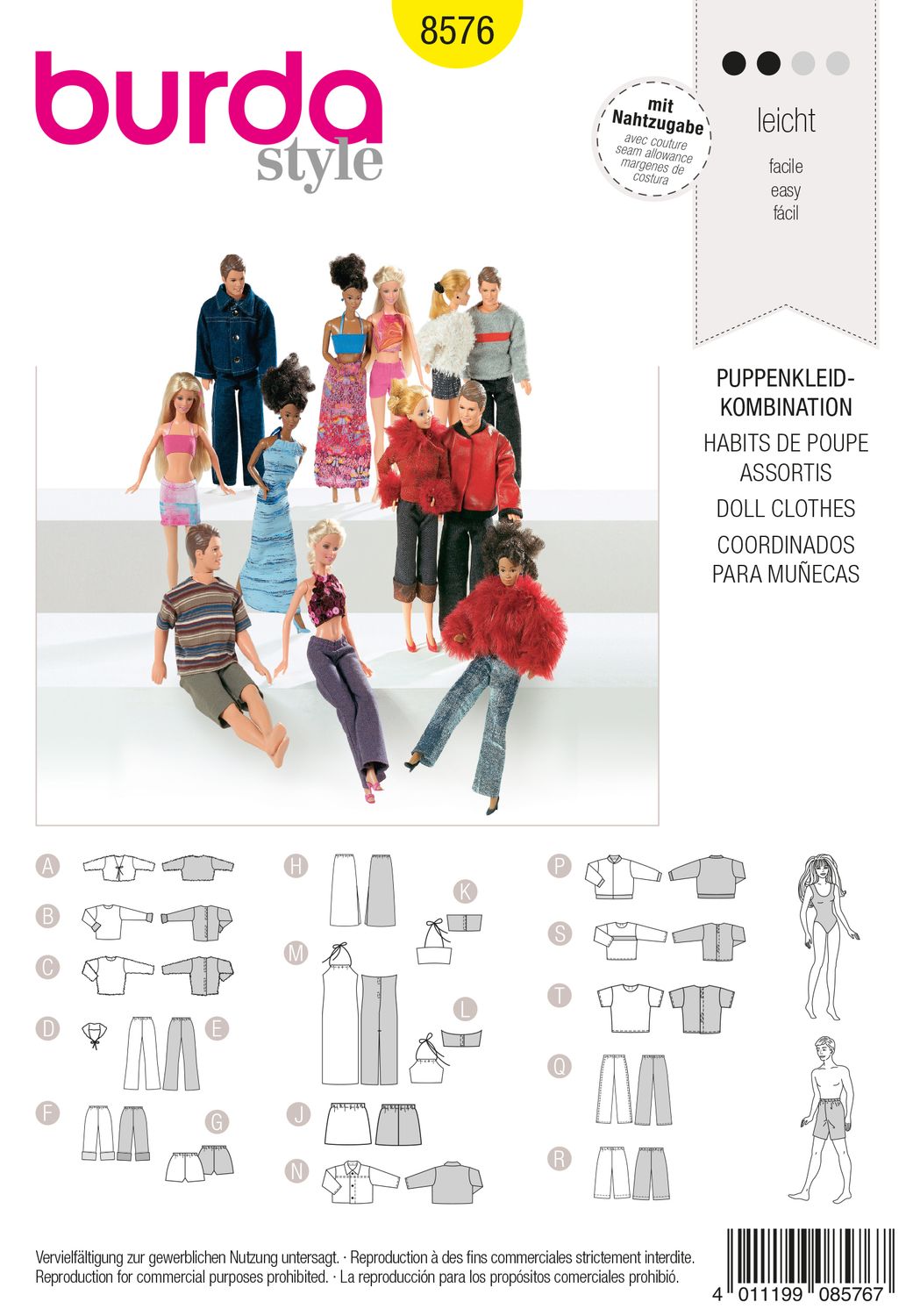 🧸 Burda Style 8576 Tygdocka &amp; Dockkläder (stl 29–31 cm)