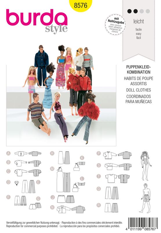 🧸 Burda Style 8576 Tygdocka &amp; Dockkläder (stl 29–31 cm)