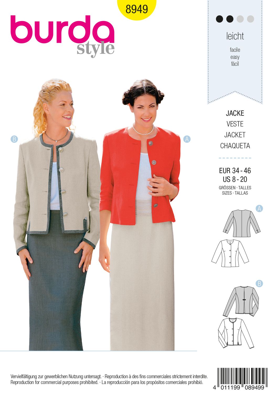 🧥 Burda Style 8949 - Kort jacka i tyrolerstil för dam (stl 34–46)