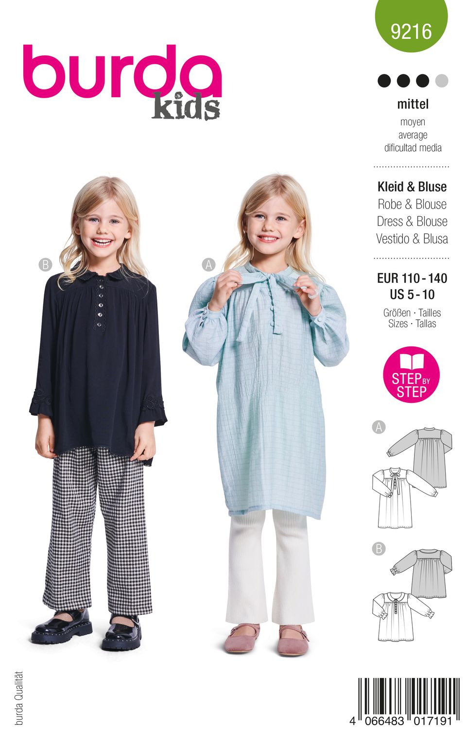 👗 Burda Style 9216 - Klänning &amp; Blus för flicka (stl 110–140)