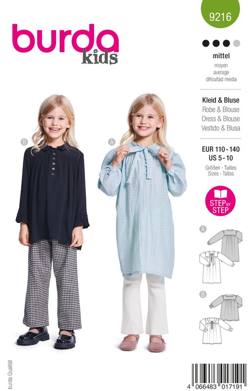 👗 Burda Style 9216 - Klänning &amp; Blus för flicka (stl 110–140)