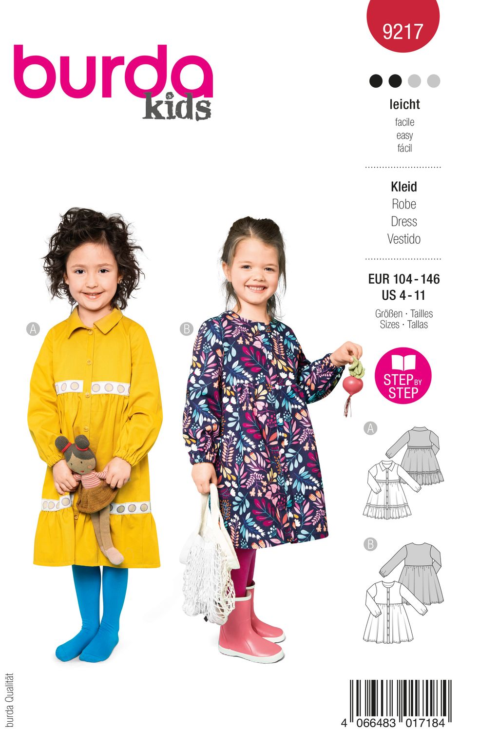 👗 Burda Style 9217 - Klänningar för flicka med XXL-volang (stl 104–146)