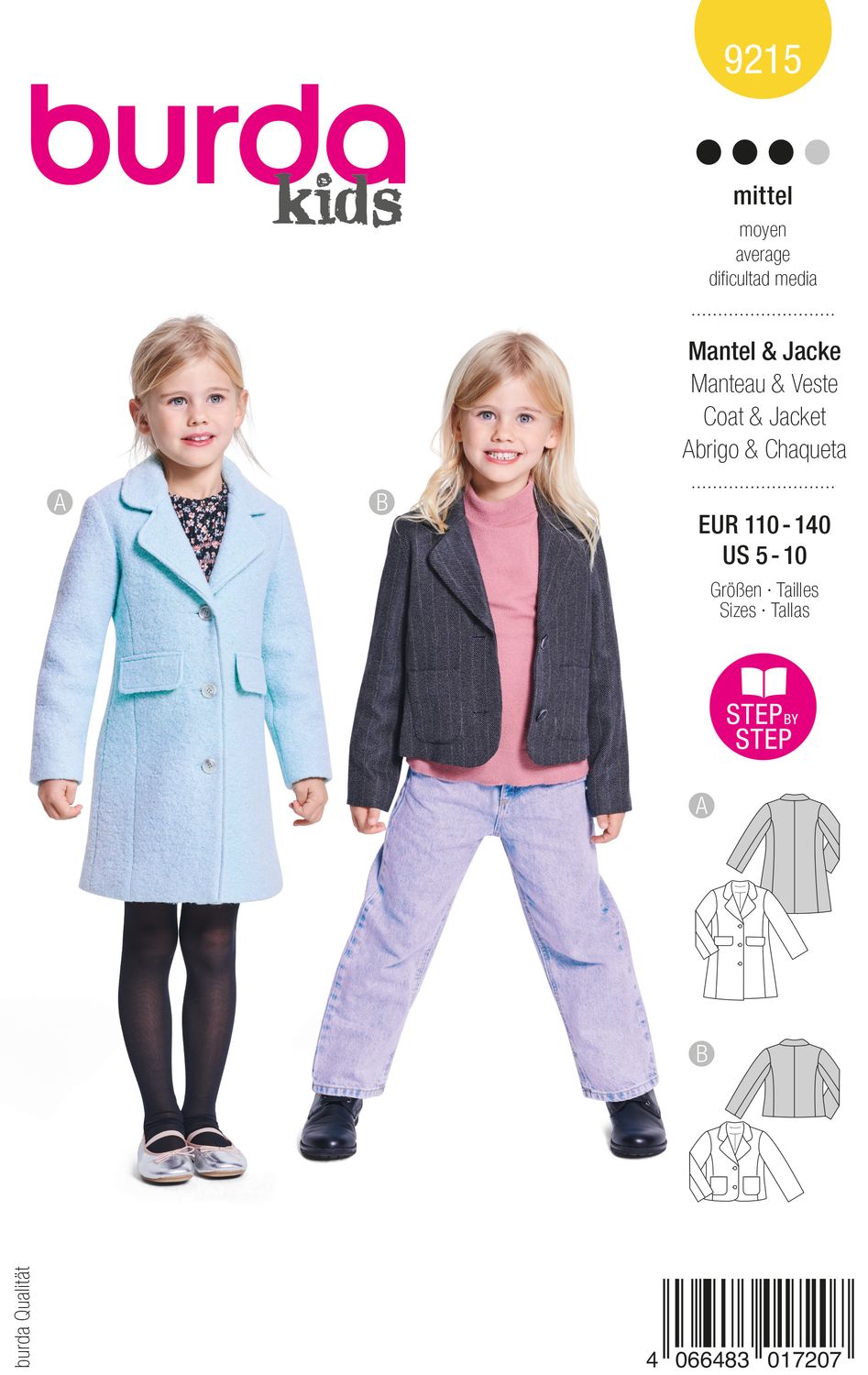 🧥 Burda Style 9215 - Boucléjacka &amp; sportig blazer för flicka (stl 110–140)