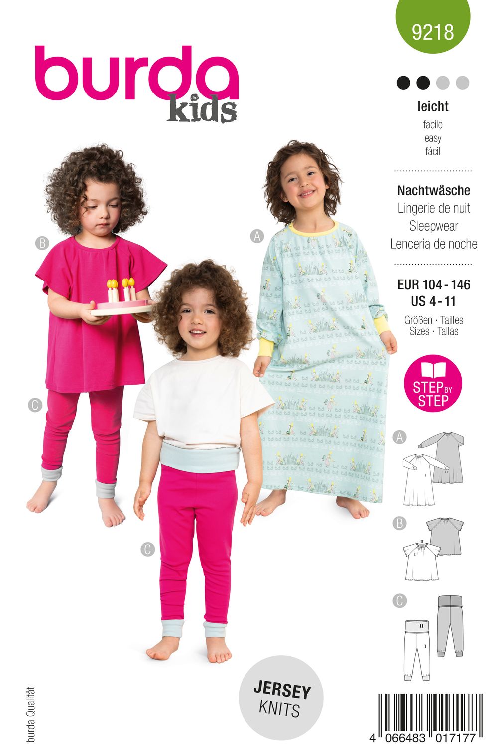 🌙 Burda Style 9218 - Leggings &amp; nattlinne för flicka (stl 104–146)