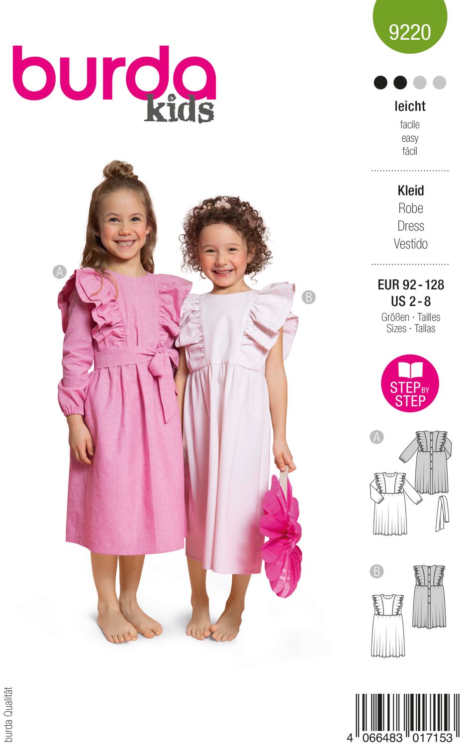 👗 Burda Style 9220 - Festklänningar med volanger för flicka (stl 92–128)