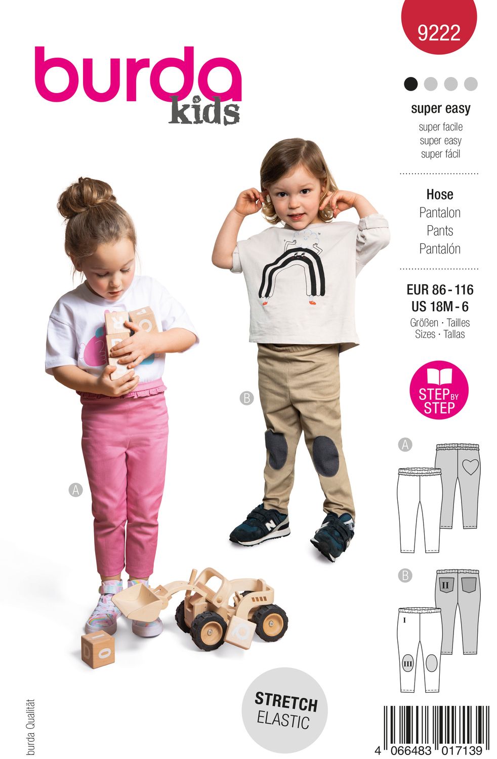 👖 Burda Style 9222 - Elastiska byxor för barn (stl 86–116)
