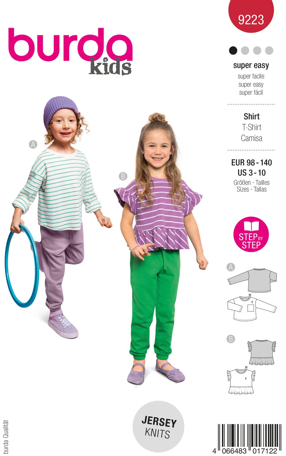 👕 Burda Style 9223 - Kortärmad tröja &amp; sweatshirt för barn (stl 98–140)