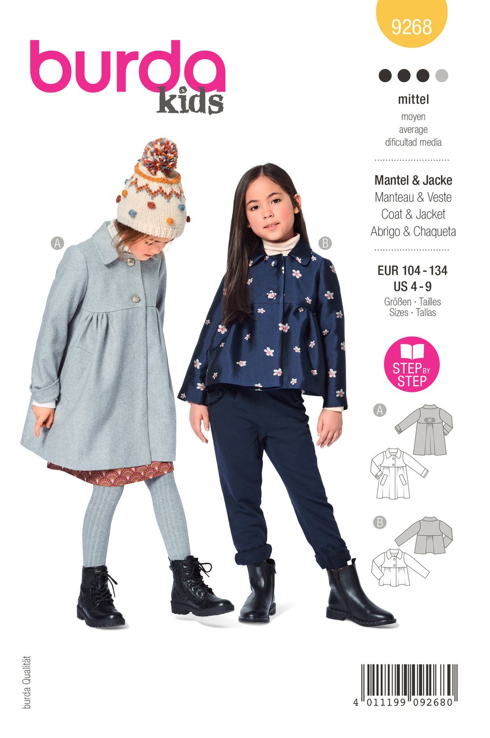 🧥 Burda Style 9268 - Kappa &amp; Jacka med bubikrage för flicka (stl 104–134)