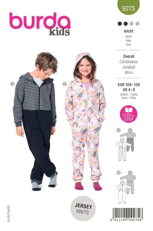 👕 Burda Style 9275 - Onepiece med fickor &amp; dragkedja (stl 104–134)