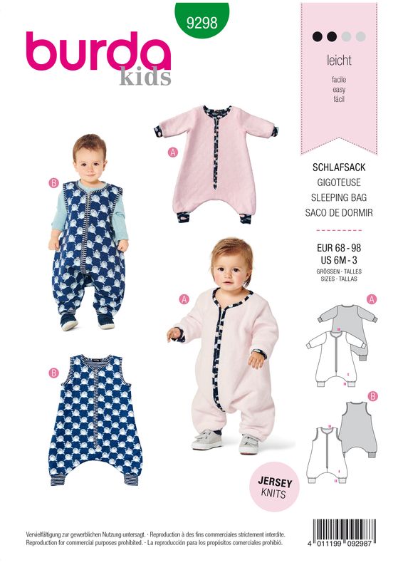 👶 Burda Style 9298 - Overall &amp; Sovpåse för baby (stl 68-98)