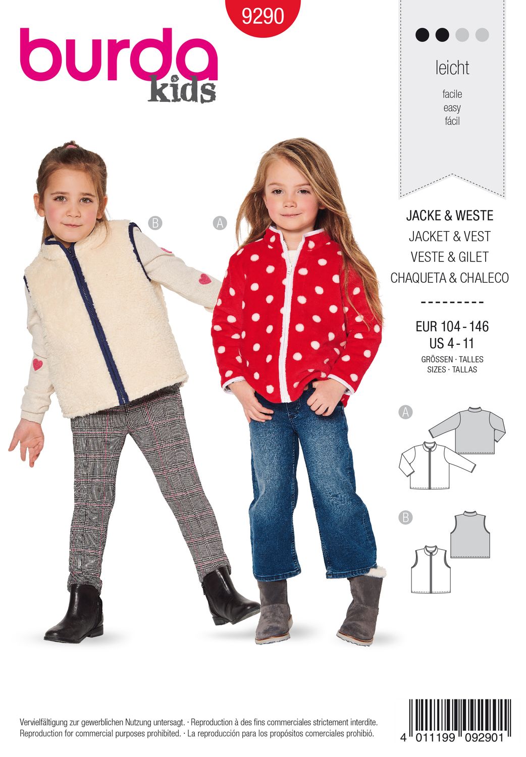 🧥 Burda Style 9290 - Teddyjacka &amp; Väst för flicka (stl 104–146)