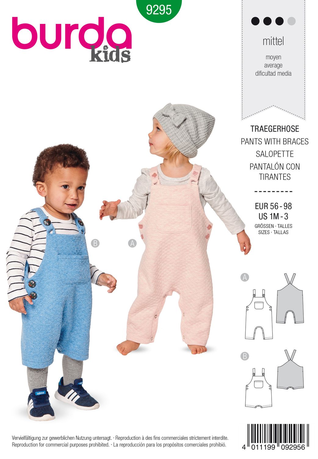 👶 Burda Style 9295 - Hängselbyxor för baby (stl 56–98)