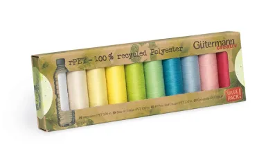 🧵 Gütermann Trådset Alla tygers tråd rPET 100 m – 10 st pastell & klara färger