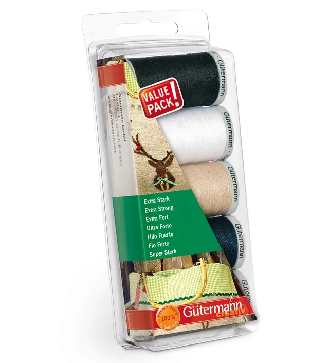 🧵 Gütermann Extra Stark Tråd 100 m – 5 rullar blandade färger