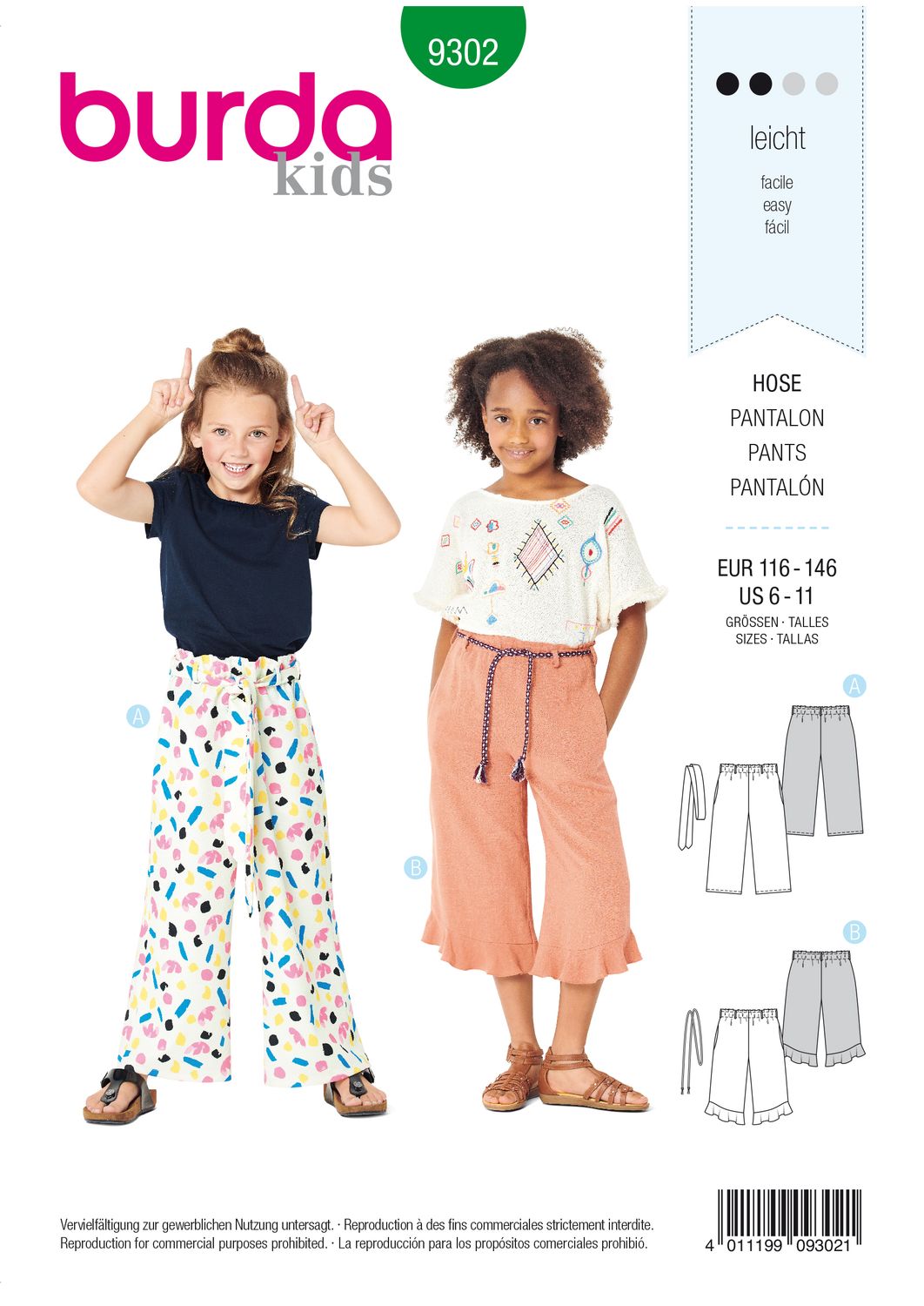👖 Burda Style 9302 – Culottebyxor för flicka (stl 116–146)