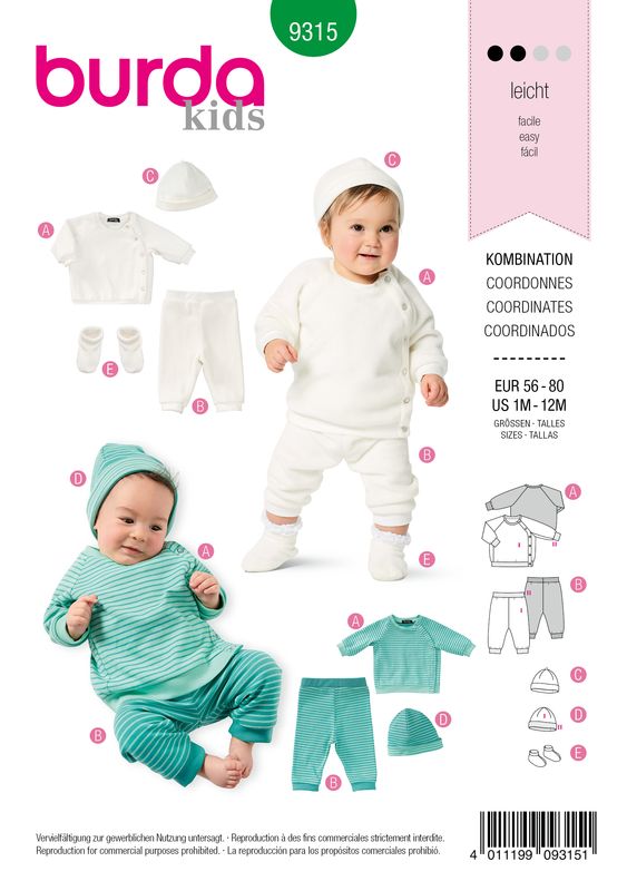 👶 Burda Style 9315 – Nyföddset för baby (stl 56–80)