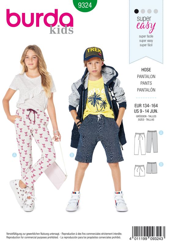 👖 Burda Style 9324 – Byxor &amp; shorts för barn (stl 134–164)