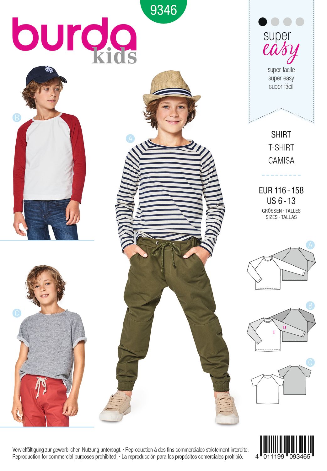 👕 Burda Style 9346 – Raglantröja för barn (stl 116–158)