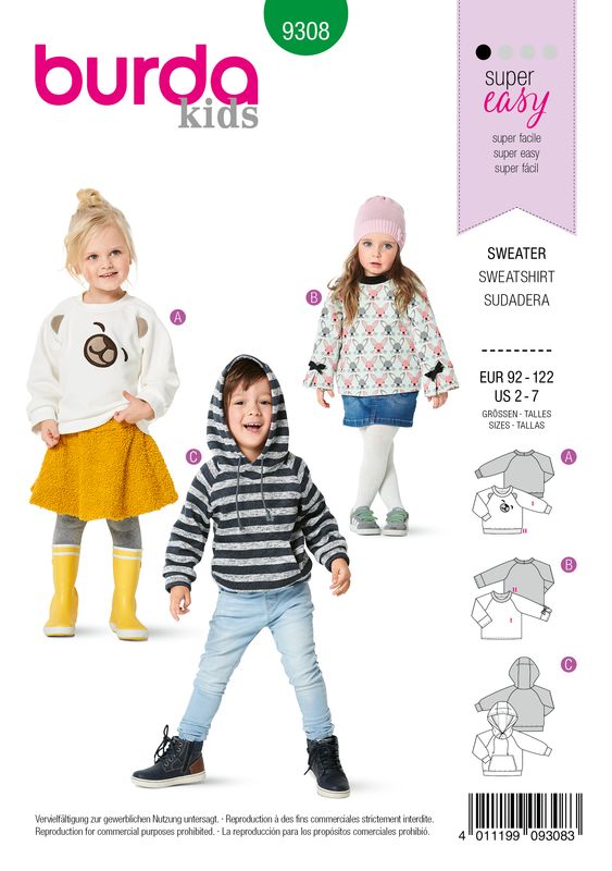 👕 Burda Style 9308 – Sweater för flicka (stl 92–122)